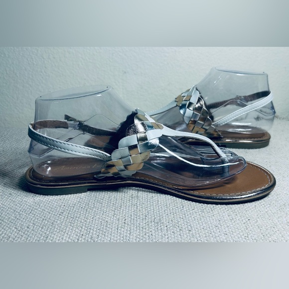 American Eagle Outfitters Silver Braided T-Strap Sandals - Picture 5 of 8